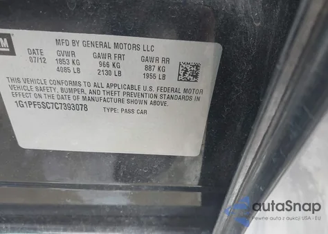 2012 Chevrolet Cruze Lt из США, поврежденный, VIN 1G1PF5SC7C7393078